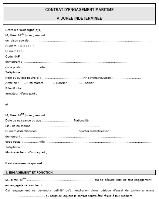 Figure 3. Modèle Contrat Engagement Maritime CDI Extrait Direction