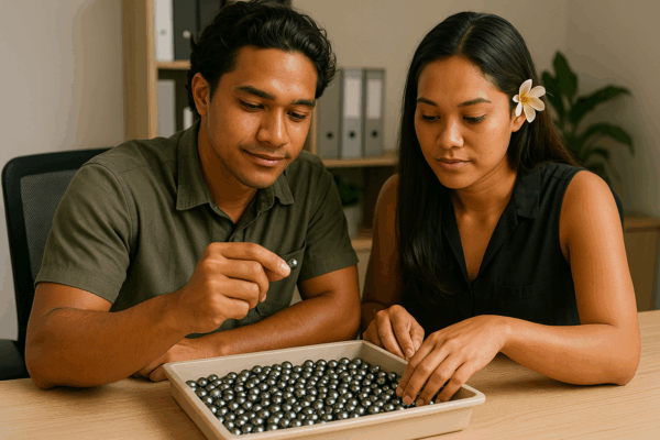 Jeune Homme Et Femme Tri Perles Tahiti