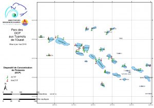 Carte du parc des DCP aux Tuamotu de l'Ouest mise à jour mai 2019