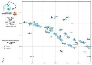 carte du parc DCP aux tuamotu de l'ouest de Polynésie française au 7-05-2019